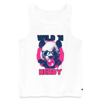 Panda mit Brille und pinkem Kaugummi - Männer Premium Bio Tank Top - Weiß - Vorne - AI Model Male 178 light (178cm)