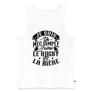 Je suis un Mec simple j'aime rugby et la bière - Débardeur bio Premium Homme - blanc - Devant - Michal (187cm)
