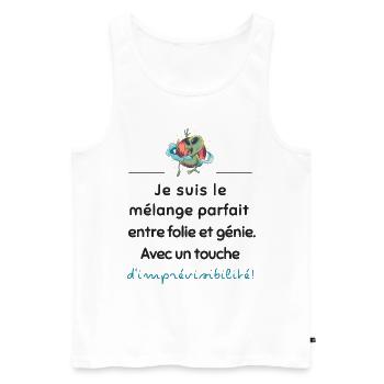 Mélange parfait entre folie et génie | Idée cadeau - Débardeur bio Premium Homme - blanc - Devant - Michal (187cm)
