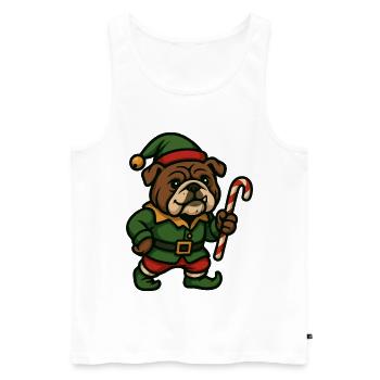 Elfe de Noël bouledogue tenant l’art de la canne à sucre - Débardeur bio Premium Homme - blanc - Devant - Michal (187cm)