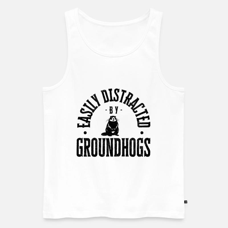 Easily distracted by groundhogs - Männer Premium Bio Tank Top - Weiß
