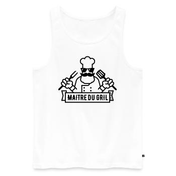 Maître Du Gril (Grillen / Barbecue / BBQ / 1C) - Männer Premium Bio Tank Top - Weiß - Vorne - AI Model Male 178 light (178cm)