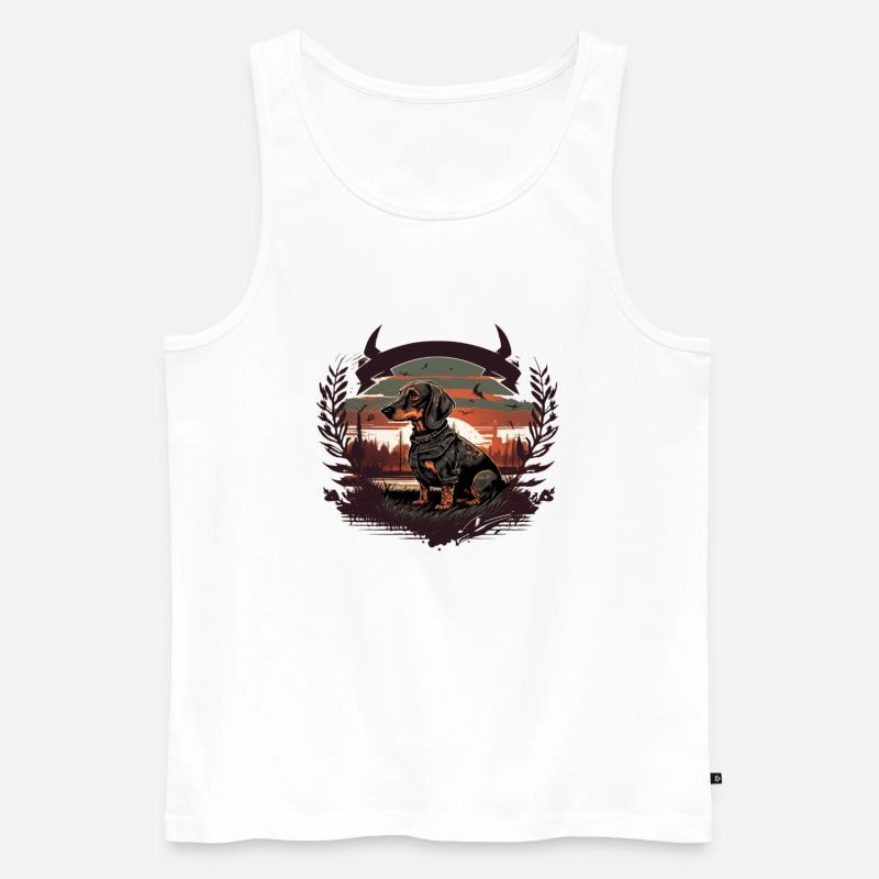 Dackel Jagdhund mit Sonne - Männer Premium Bio Tank Top - Weiß