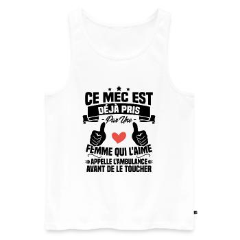 Mec deja pris cadeau homme amour femme - Débardeur bio Premium Homme - blanc - Devant - Michal (187cm)