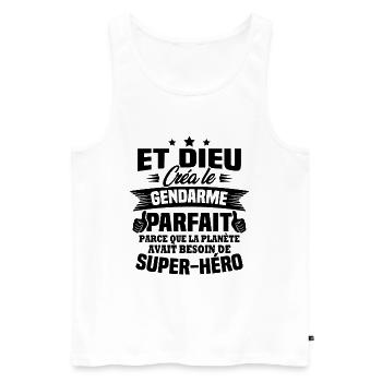 Et dieu créa le gendarme parfait - Cadeau humour - Débardeur bio Premium Homme - blanc - Devant - Michal (187cm)