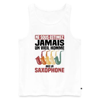 Un vieil homme avec un saxophone - Débardeur bio Premium Homme - blanc - Devant - Michal (187cm)