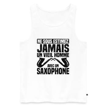 Un vieil homme avec un saxophone - Débardeur bio Premium Homme - blanc - Devant - Michal (187cm)