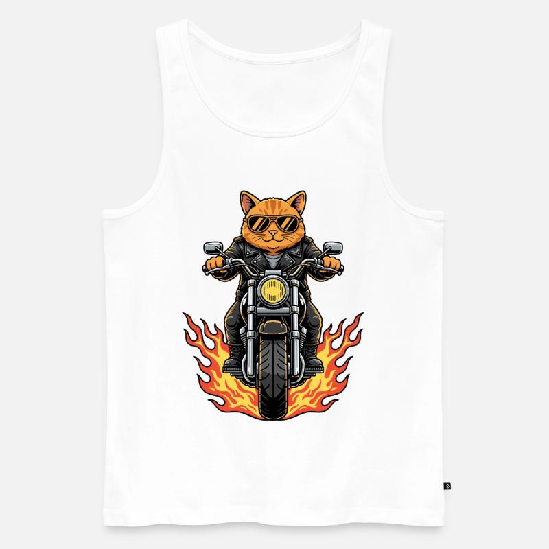 Coole Biker Katze Motorradflammen - Männer Premium Bio Tank Top - Weiß