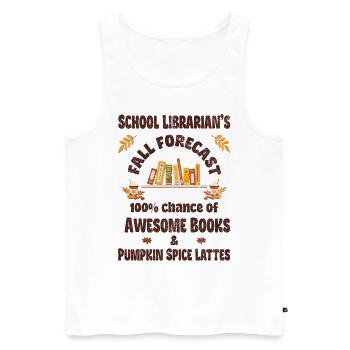 Bibliothécaire scolaire, livres et lattes aux épices à la citrouille - Débardeur bio Premium Homme - blanc - Devant - AI Model Male 178 light (178cm)