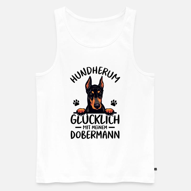 Hund Glücklich mit Dobermann - Männer Premium Bio Tank Top - Weiß