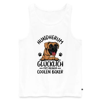 Hund Glücklich mit meinem deutschen Boxer - Männer Premium Bio Tank Top - Weiß - Vorne - Michal (187cm)