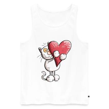 Chat avec coeur - Débardeur bio Premium Homme - blanc - Devant - Michal (187cm)