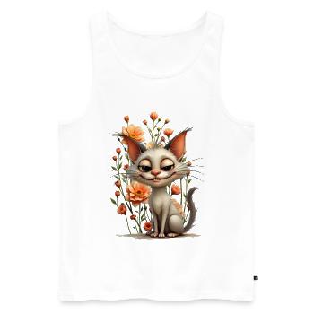 La chatte espiègle Melodie et la splendeur florale. - Débardeur bio Premium Homme - blanc - Devant - AI Model Male 178 light (178cm)