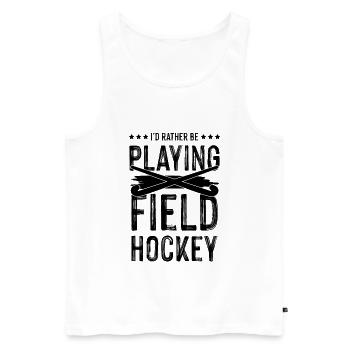 Jouer au hockey de terrain - Débardeur bio Premium Homme - blanc - Devant - AI Model Male 178 light (178cm)