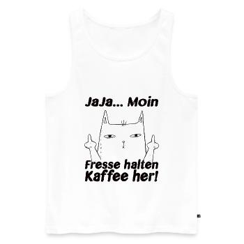 Ja Ja Moin Fresse Halten Kaffee her! Lustige Katze - Männer Premium Bio Tank Top - Weiß - Vorne - Michal (187cm)