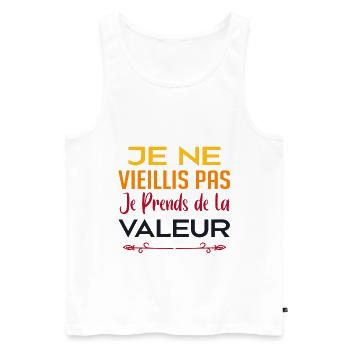 je suis pas vieille je prends de la valeur - Débardeur bio Premium Homme - blanc - Devant - AI Model Male 178 light (178cm)