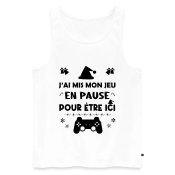 J'ai mis mon jeu en pause pour être ici. Cadeau - Débardeur bio Premium Homme - blanc - Devant - Michal (187cm)
