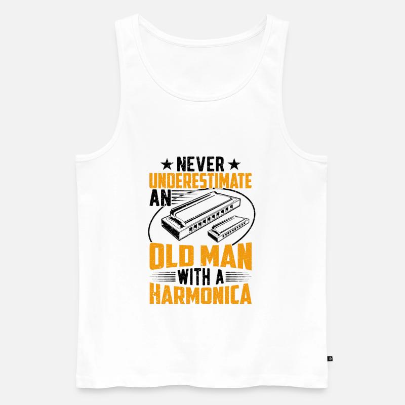 Old Man With A Harmonica - Men's Premium Organic Tank Top - white
