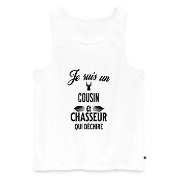 je suis chasseur qui déchire et cousin - Débardeur bio Premium Homme - blanc - Devant - Michal (187cm)