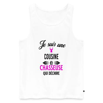 je suis chasseuse qui déchire et cousine - Débardeur bio Premium Homme - blanc - Devant - Michal (187cm)