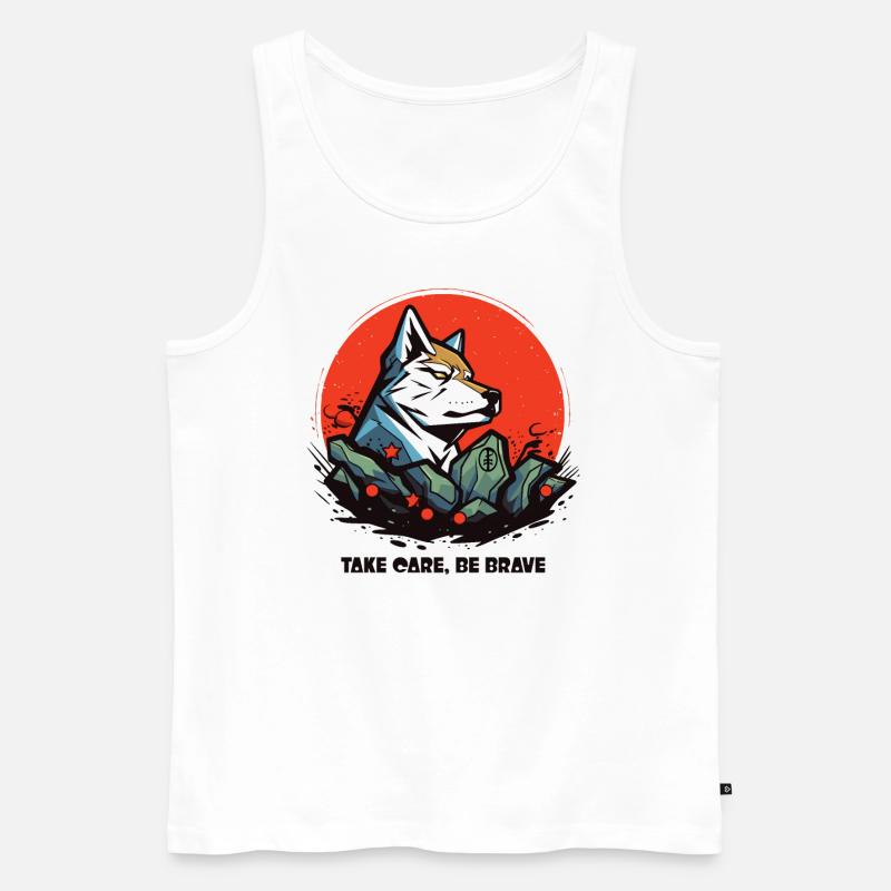 Sei mutig wie ein Wolf - Männer Premium Bio Tank Top - Weiß