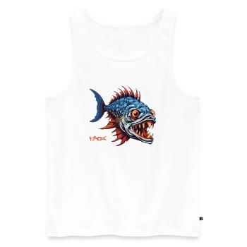 Jäger-Prädator-Fisch-Cartoon - Männer Premium Bio Tank Top - Weiß - Vorne - AI Model Male 178 light (178cm)