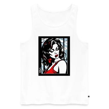 Elegante Frau in rotem Kleid - Männer Premium Bio Tank Top - Weiß - Vorne - Michal (187cm)