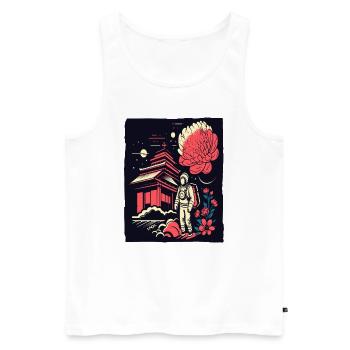 Astronaut vor japanischem Tempel mit Blumen - Männer Premium Bio Tank Top - Weiß - Vorne - AI Model Male 178 light (178cm)