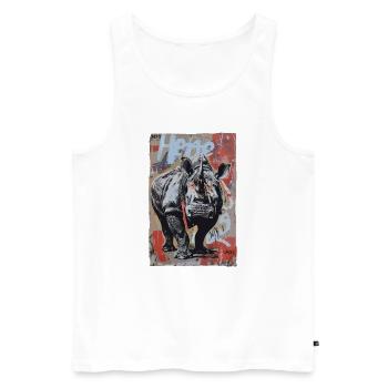 Street Art: Graffiti Rhino Nashorn - Men's Premium Organic Tank Top - white - Front - Michal (187cm)