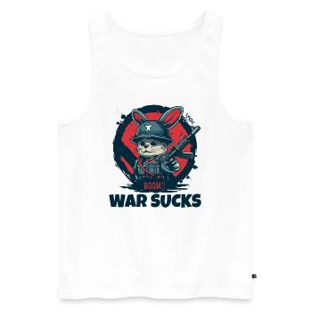Rabbit Soldier Warning, War Is Crap - Men's Premium Organic Tank Top - white - Front - AI Model Male 178 light (178cm)