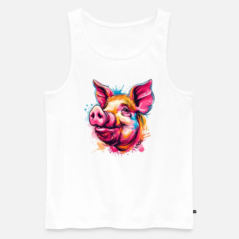 Buntes Farbspritzer Schwein - Männer Premium Bio Tank Top - Weiß