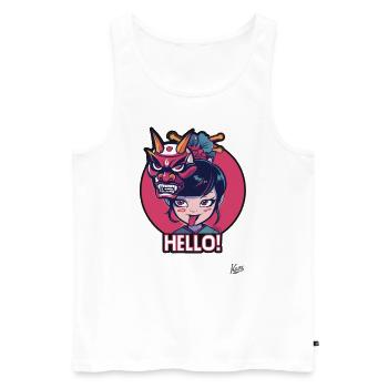 Japanisches Mädchen mit Oni Maske - Männer Premium Bio Tank Top - Weiß - Vorne - AI Model Male 178 light (178cm)