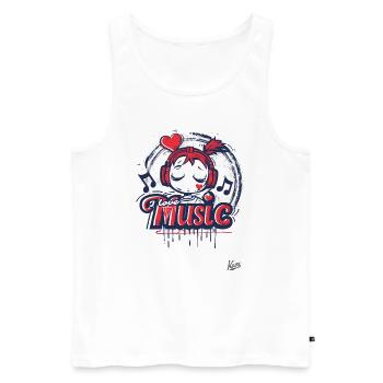 Fille mignonne kawaii avec des écouteurs et de la musique - Débardeur bio Premium Homme - blanc - Devant - Michal (187cm)