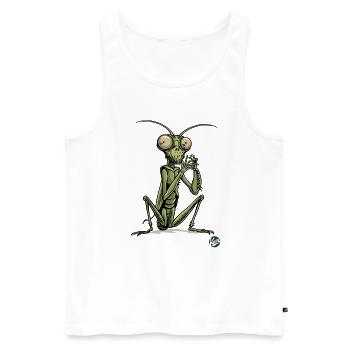 Zen in the green, a sitting praying mantis - Men's Premium Organic Tank Top - white - Front - Michal (187cm)