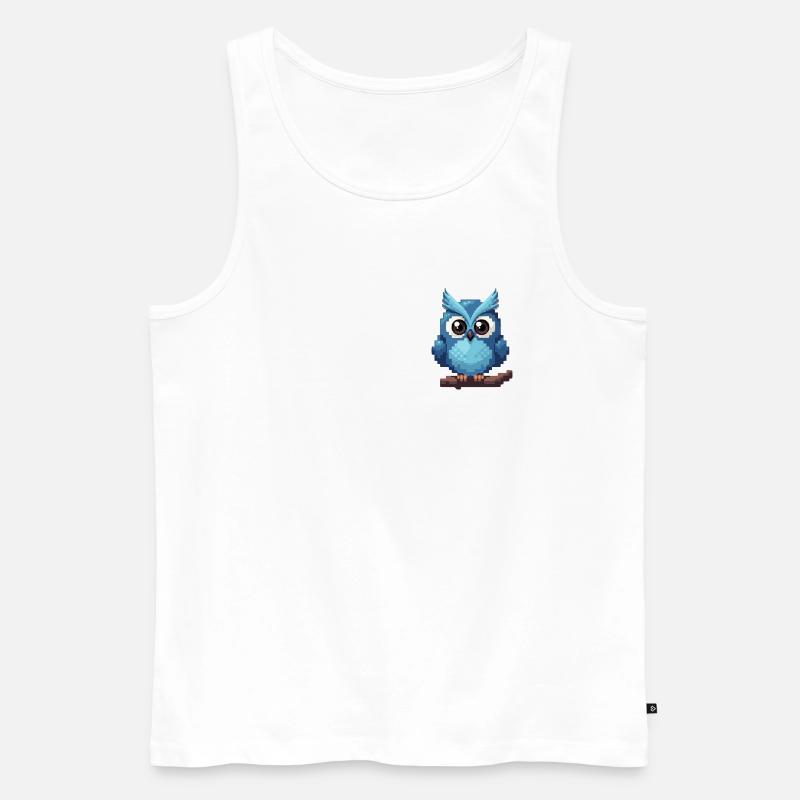 Pixel Eule – Retro 8-Bit Style - Männer Premium Bio Tank Top - Weiß