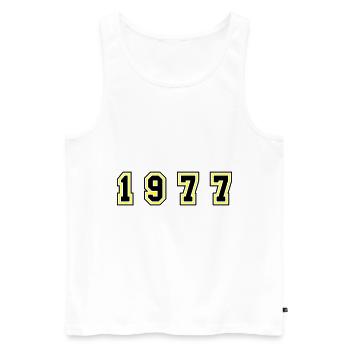 Numéro de l’année 1977 - Débardeur bio Premium Homme - blanc - Devant - AI Model Male 178 light (178cm)