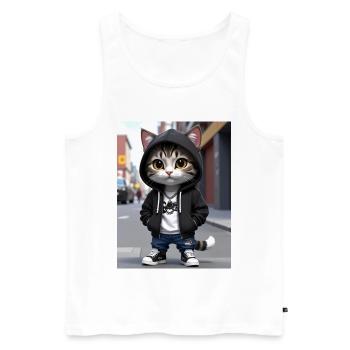 City Cat Kapuzenpullover Streetwear - Männer Premium Bio Tank Top - Weiß - Vorne - AI Model Male 178 light (178cm)