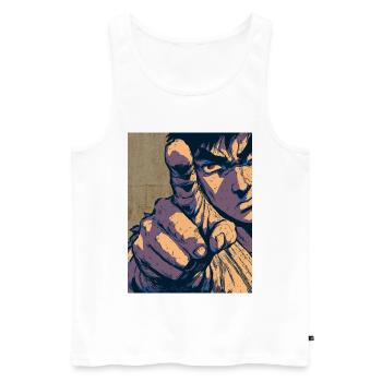 Cartoon Kampfkunst Kämpfer zeigt mit Finger  - Männer Premium Bio Tank Top - Weiß - Vorne - AI Model Male 178 light (178cm)