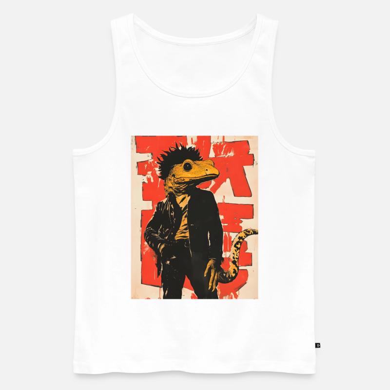 Dino Gecko Punk mit Graffiti - Männer Premium Bio Tank Top - Weiß