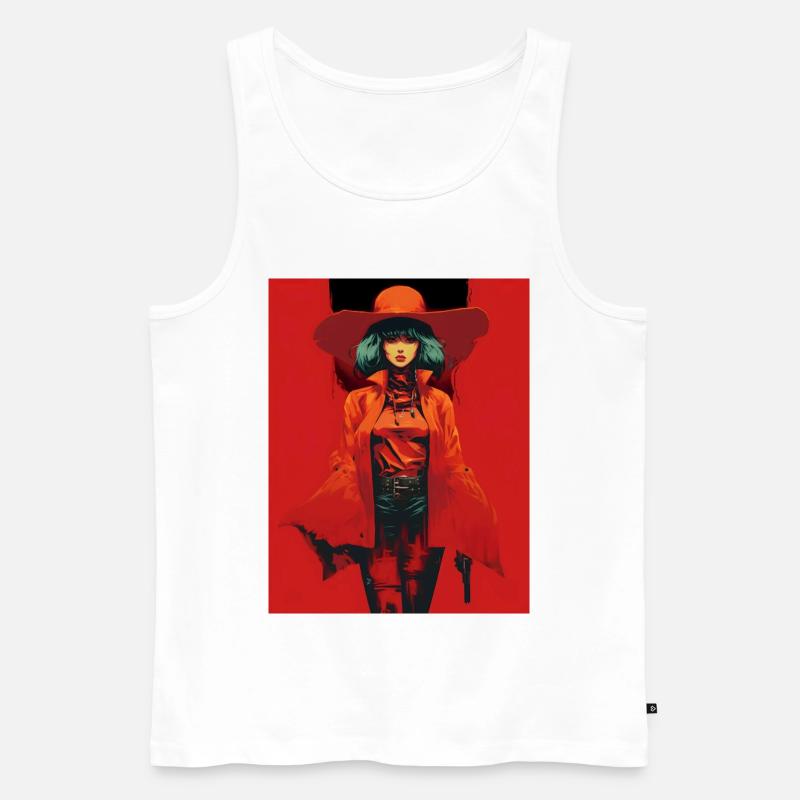 Frau mit Orange Mantel Breiter Hut - Männer Premium Bio Tank Top - Weiß