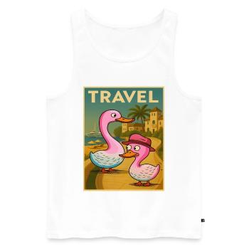 Affiche de voyage Canards et Oies - Débardeur bio Premium Homme - blanc - Devant - AI Model Male 178 light (178cm)