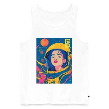 Astronautin im Neon PopArt Stil - Männer Premium Bio Tank Top - Weiß - Vorne - Michal (187cm)