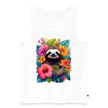 Faultier zwischen exotischen Blumen im Dschungel - Männer Premium Bio Tank Top - Weiß - Vorne - Michal (187cm)