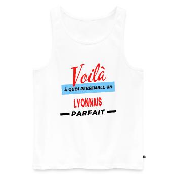 Voilà a quoi ressemble un LYONNAIS Humour - Débardeur bio Premium Homme - blanc - Devant - Michal (187cm)