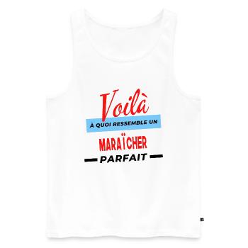 Voilà a quoi ressemble un MARAÎCHER Humour - Débardeur bio Premium Homme - blanc - Devant - Michal (187cm)