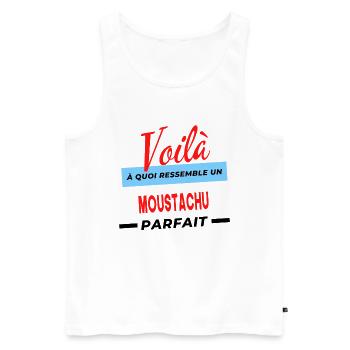 Voilà a quoi ressemble un MOUSTACHU Humour - Débardeur bio Premium Homme - blanc - Devant - Michal (187cm)