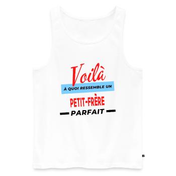 Voilà a quoi ressemble un PETIT-FRÈRE Humour - Débardeur bio Premium Homme - blanc - Devant - Michal (187cm)