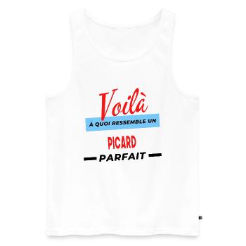 Voilà a quoi ressemble un PICARD Humour - Débardeur bio Premium Homme - blanc - Devant - AI Model Male 178 light (178cm)