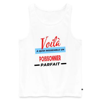 Voilà a quoi ressemble un POISSONNIER Humour - Débardeur bio Premium Homme - blanc - Devant - Michal (187cm)