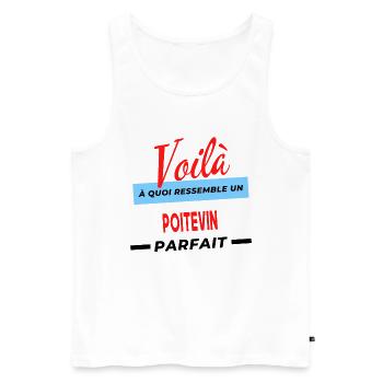 Voilà a quoi ressemble un POITEVIN Humour - Débardeur bio Premium Homme - blanc - Devant - Michal (187cm)